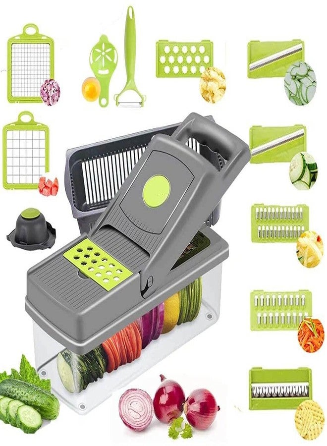 Vyoree 14-in-1 Multipurpose Vegetable Chopper & Fruit Cutter | Manual Slicer Dicer with Food-Grade Unbreakable Body | Sabzi Cutter for Kitchen Use with Container - Multicolor - Image 1